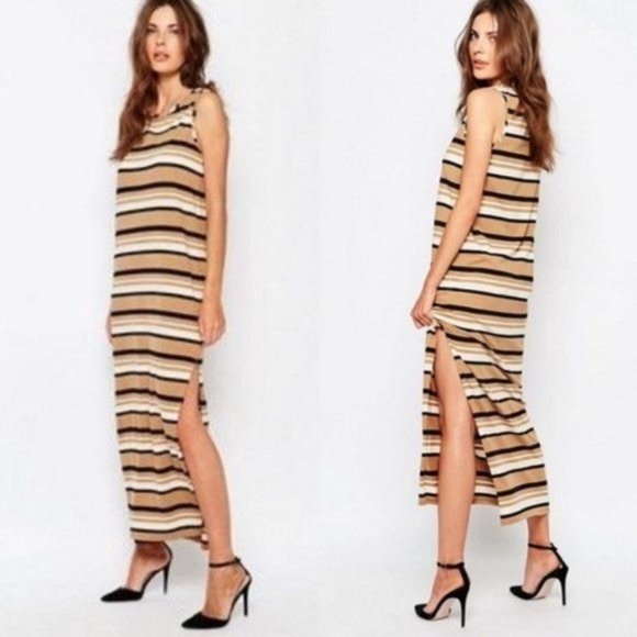 ASOS Dresses & Skirts - ASOS Sisley Sleeveless Jersey Stripe Dress Midi Slit